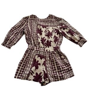 Olivaceous Floral Romper SZ Small Linen Rayon